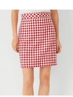 Ann Taylor Red and White Houndstooth Tweed Mini Skirt size 8